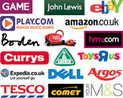 collected logos of Amazon, JLP, eBay and others